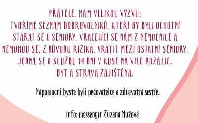 Pomozte vytvořit seznam dobrovolníků, kteří by byli ochotni se starat o seniory