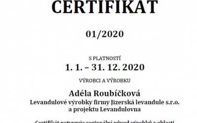 Raspenavská Levandulovna získala certifikát Regionální produkt Jizerské hory