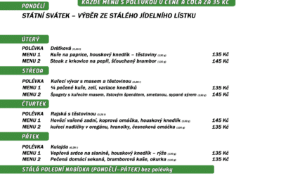 Polední menu na týden 8. až 12. května 2023 restaurace Dělňák v Novém Městě pod Smrkem